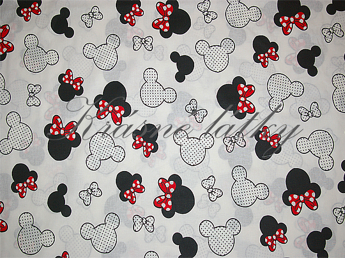 Myška s červenou mašlí - 100% bavlna, š. 160 cm, 130 g/m2