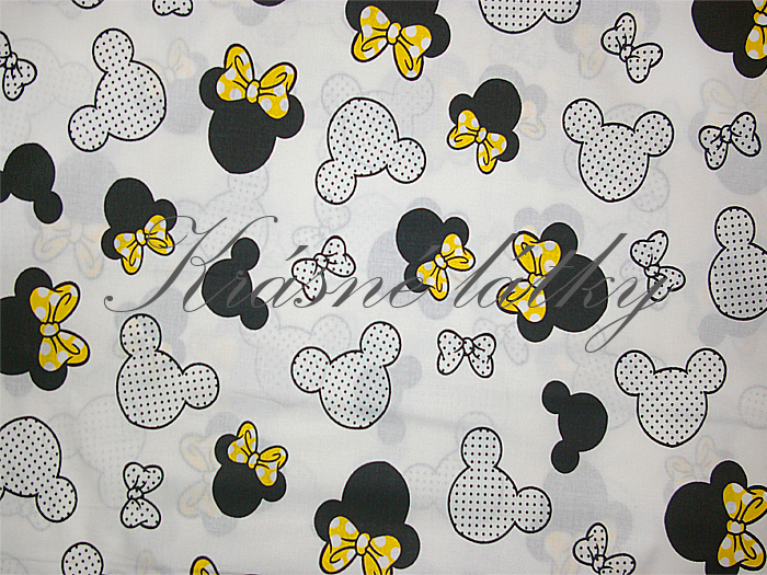 Myška se žlutou mašlí - 100% bavlna, š. 160 cm, 130 g/m2