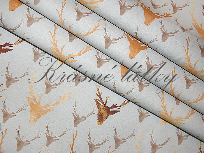 Jelen, zlaté paroží - 100% bavlna plátno, š. 160 cm, 150g/m2