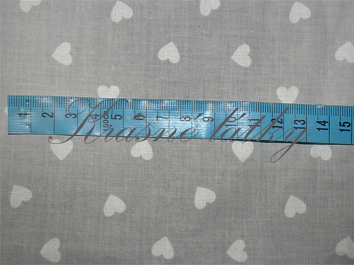 Srdíčka bílá na šedém podkladu, bavlněné plátno, šířka 160cm 