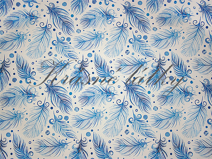 Modrá pírka na bílé - 97 % bavlna, 3 % elastan, š. 155 cm, 290 g/m2