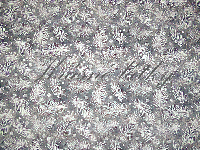 Bílá pírka na šedé - 97 % bavlna, 3 % elastan, š. 155 cm, 290 g/m2