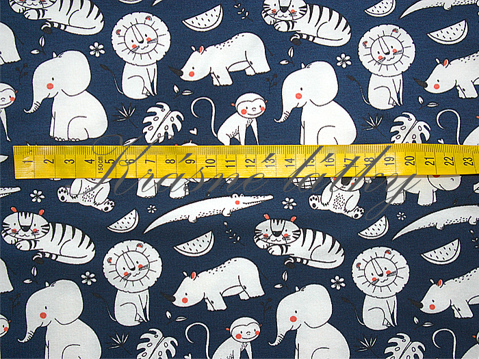 Hroch, krokodýl, lev, tygr, slon - 95 % bavlna, elastan 5 %, š. 160 cm, 170 g/m2 