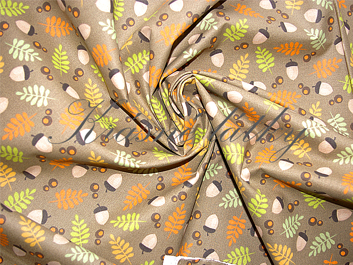 Listy, žaludy - 100% bavlna, š. 140 cm, 140 g/m2