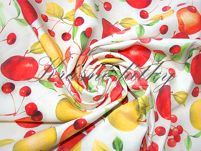 Jablka a třešně - 60% bavlna, 40% polyester, š. 280 cm, 180 g/m2, dětské látky metráž