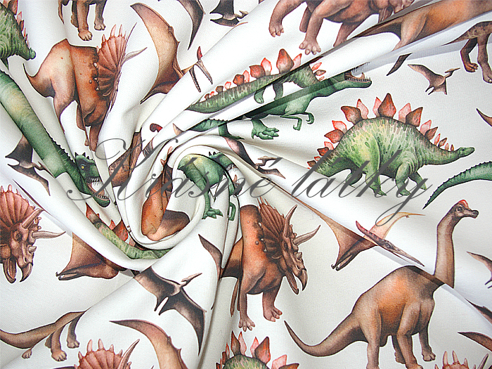 Dinosaurus na bílé - 100% bavlna, š. 160 cm, 150 g/m2, plátno