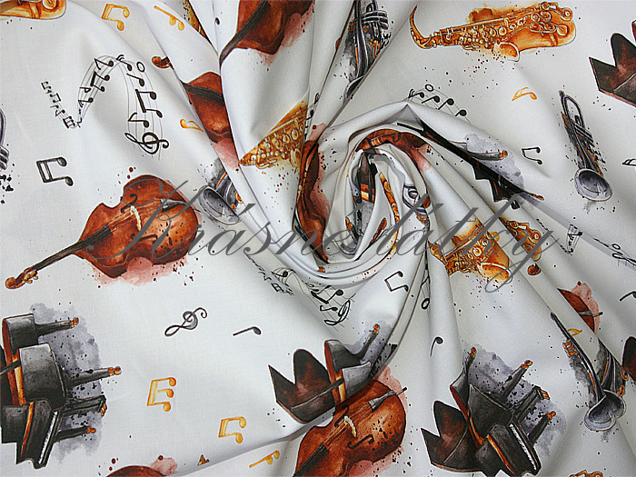 Hudební nástroje - 100% bavlna, 160 cm, 150 g/m2, plátno