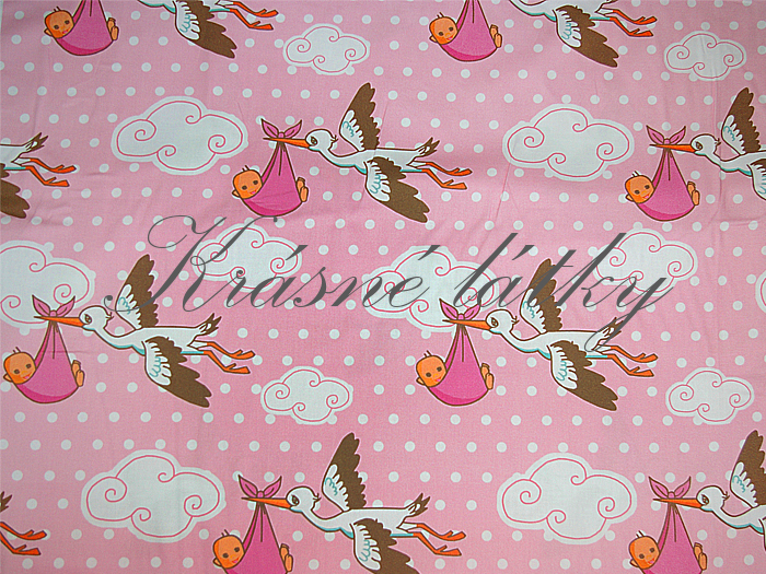 Čápi růžová - 95% bavlna, 5% elastan, š. 155 cm, 240 g/m