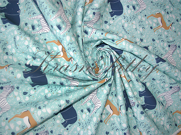 Dětská látka se zvířecím motivem nosorožce - 100% bavlna, š. 160 cm, 150 g/m2