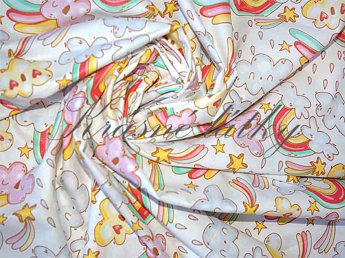 Dětská látka duha a mráčky - 100% bavlna - plátno, š. 160 cm, 130 g/m2