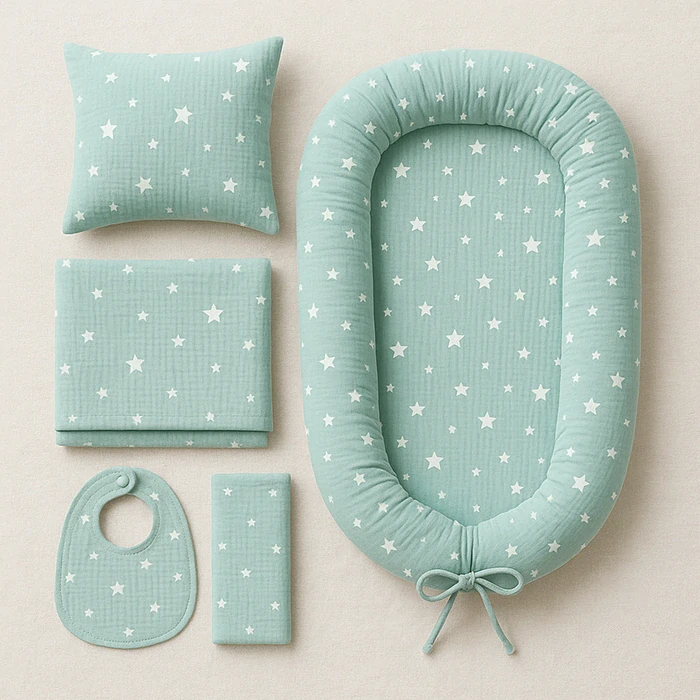 Mušelínová látka hvězda, gázovina mint - 100% bavlna, š. 140 cm, 130 g/m2, mušelín - látky - metráž