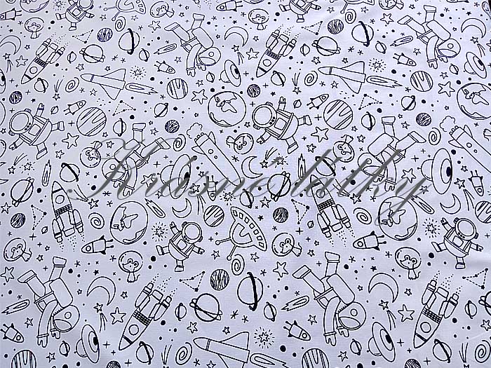 Dětská látka látkové omalovánky Astronaut - 100% bavlna, š. 150 cm,  120 g/m2 bavlna látky metráž