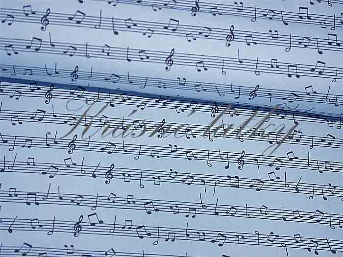 Bavlněná látka modré noty v metráži - 100% bavlna, š. 160 cm, 120 g/m2, látky metráž