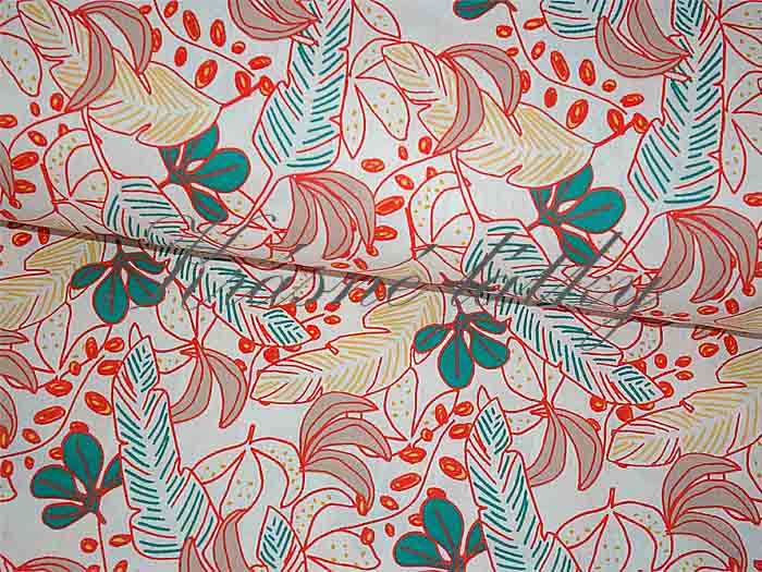 Bavlněná látka retro lístky - 100% bavlna, š. 150 cm, 115 g/m2, látky metráž