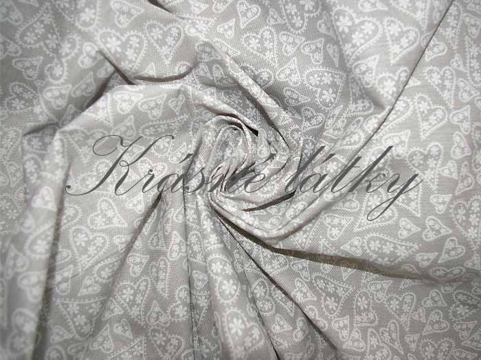 Bavlna látka srdíčka šedá - 100% bavlna, š. 140 cm, 130 g/m2, látky metráž