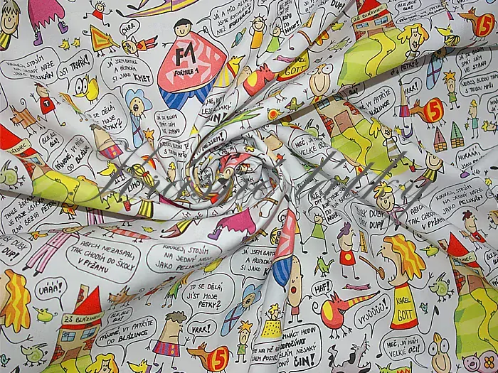 Bavlna dětská barevná komiksová látka Lukáš Pavlásek - 100% bavlna, látky metráž