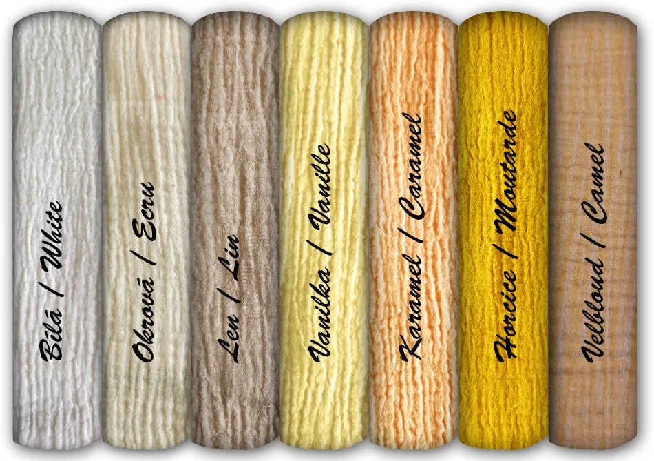 Mušelín krémový - 100% bavlna, okrová gázovina, mušelínová látka