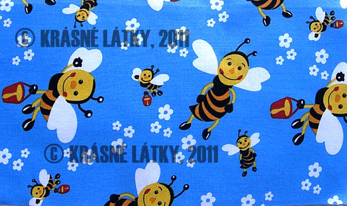 Včelky modré - 100% bavlna 