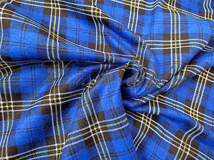 Potištěná bavlněná flanelová látka modro černo žlutá kostka 100% bavlna š. 150 cm látky metráž - flanel