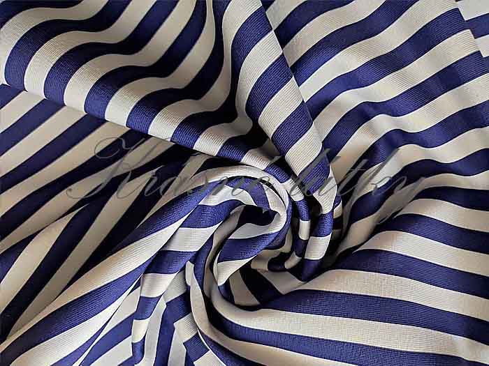 Tmavě modré pruhy, bavlněný úplet - 95 % bavlna, 5% elastan