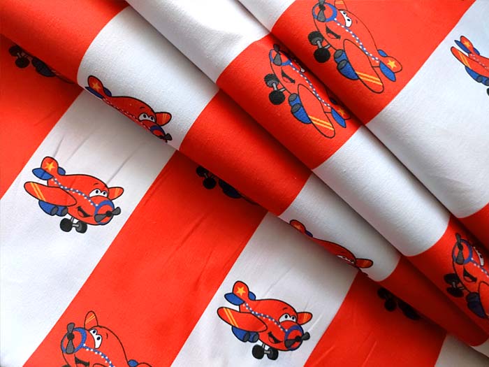 Bavlna Letadla červená, dětské látky metráž