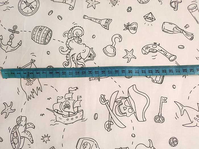 Dětská bavlněná látka – omalovánky Piráti, plátno 100 % bavlna, š. 160 cm KRÁSNÉLÁTKY.CZ