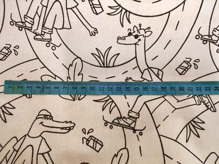 Dětská bavlněná látka, látkové omalovánky krokodýl a žirafa na skateboardu - 100% bavlna, plátno, dětské látky metráž