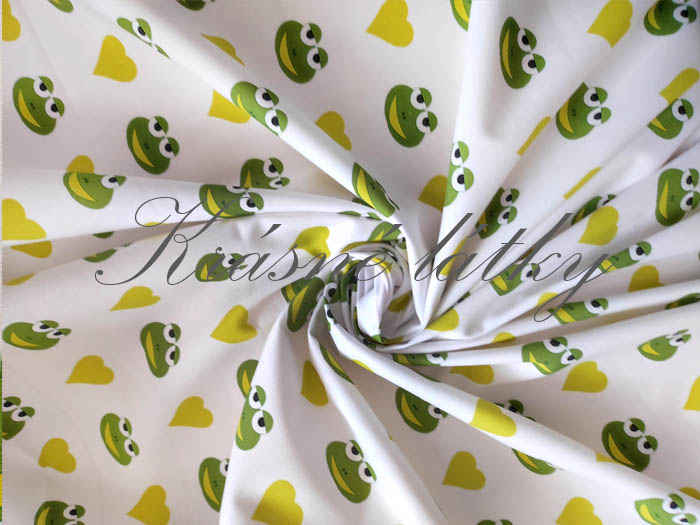 Bavlna žabička se srdíčkem, dětské látky v metráži