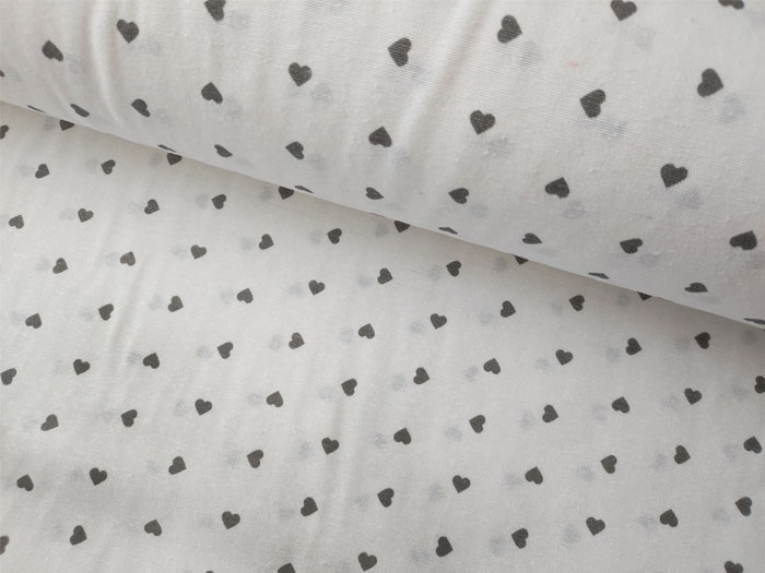 Šedá srdíčka na bílém podkladu - 60% bavlna, 40% polyester, š. 280 cm, 180 g/m2, dětské látky metráž
