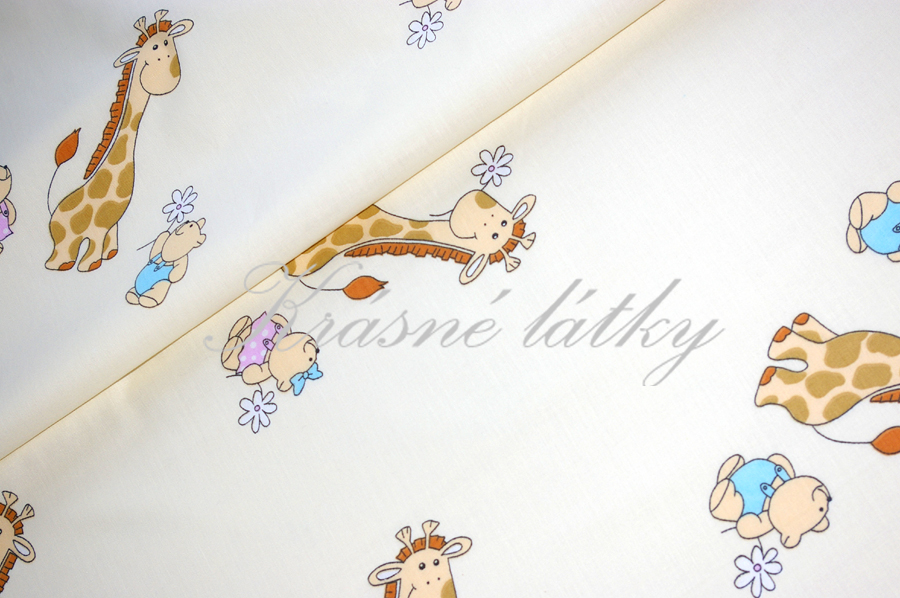 Žirafa okrová - 100% BA plátno, široká možnost použití - povlečení, kapsáře, závěsy