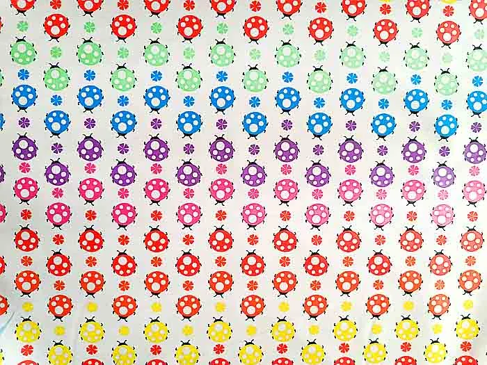 Barevné duhové berušky, bavlněná látka, 100% bavlna, látky metráž