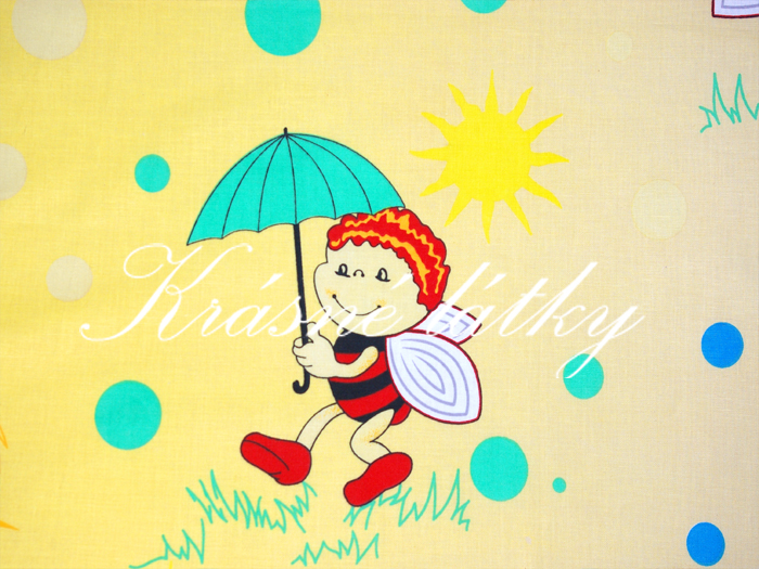 Veselé včeličky s paraplíčkem a pastelkami,š. 150 cm, 150g/m2