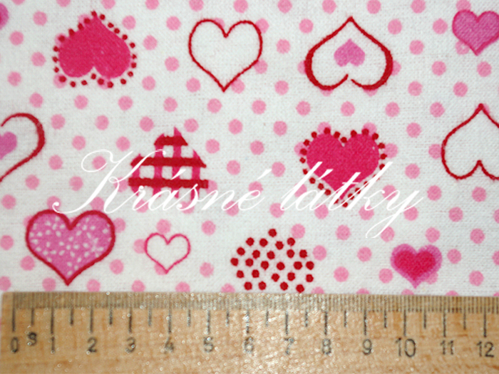 Růžová srdíčka, 100% bavlna š. 160cm