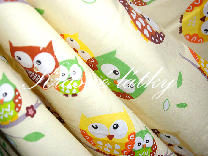 vyprodáno Sovy- š.160 cm 100% bavlna v pestrých b. na dětské výrobky a dekoraci 
