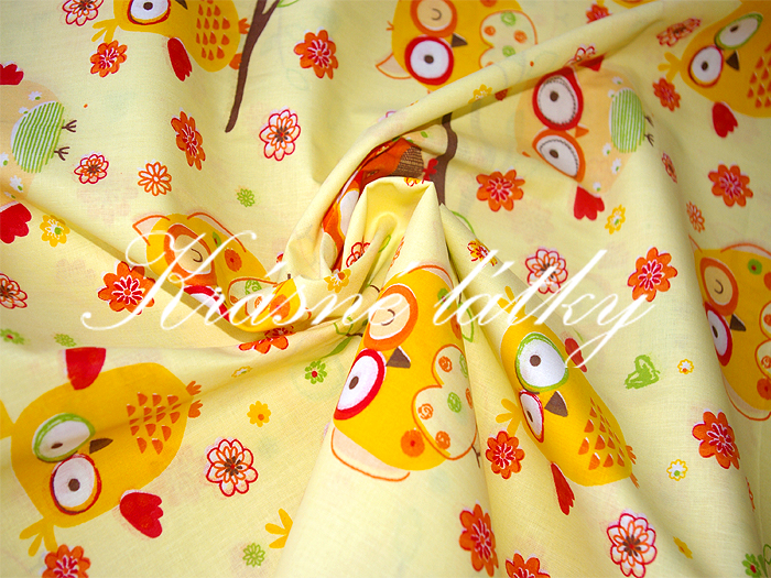 Sovy 100% bavlna v pestrých b. žluté provedení