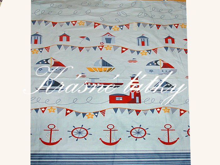 Kotva, lodě, kormidlo, maják - 100% bavlna, š. 160 cm, 135 g/m2