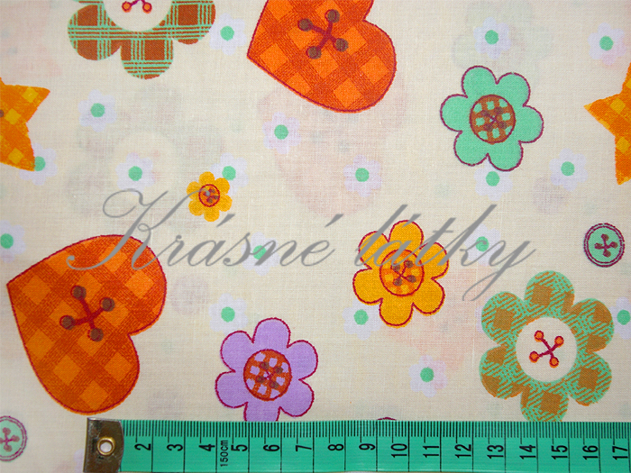Kytičky, srdíčka - bavlněné plátno š.140, 130g/m2