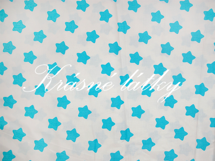 Hvězdy tyrkysové na bílém podkladu - 100% bavlna, š. 160 cm, 140 g/m2