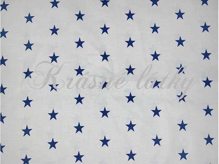Hvězdy modré na bílé - 100% bavlna, š. 160 cm, 140 g/m2