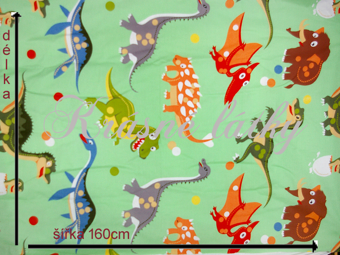 Dinosauři 100% bavlna š. 160cm zelený podklad