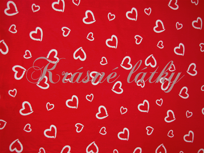 Srdíčka š. 160cm 100% bavlna bílá/červený podklad 