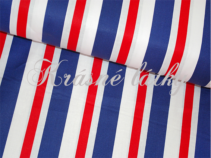 Pruhy červený modrý bílý - 100% bavlna, š. 160 cm, 130 g/m2