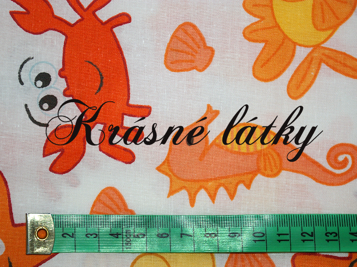 Krab, hvězdice, mušle - 100% bavlna, š. 160 cm, 140 g/m2