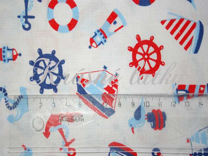 Racek, kotvy, kruhy, kormidla, loď - 100% bavlna, š. 160 cm, 140 g/m2