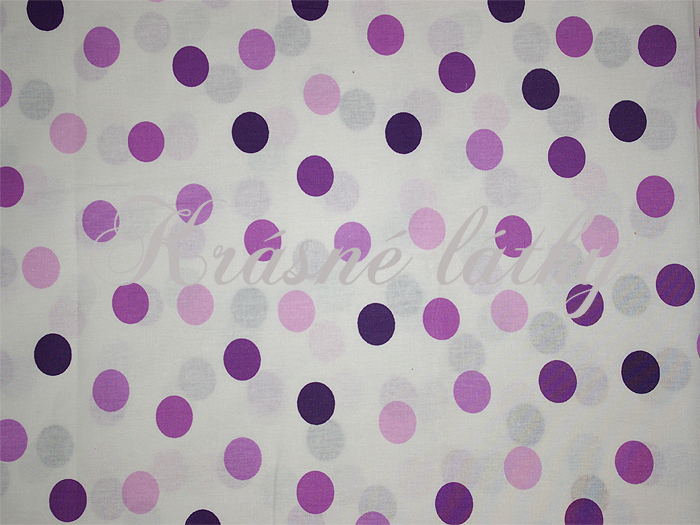 Fialové puntíky 2,5cm- bílý podklad š.240cm, 100% bavlna