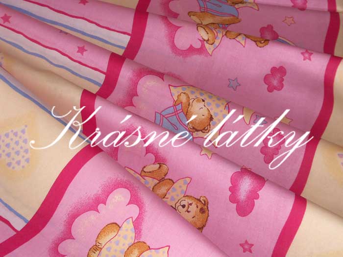 Medvídek s polštářkem růžový - bavlněné plátno