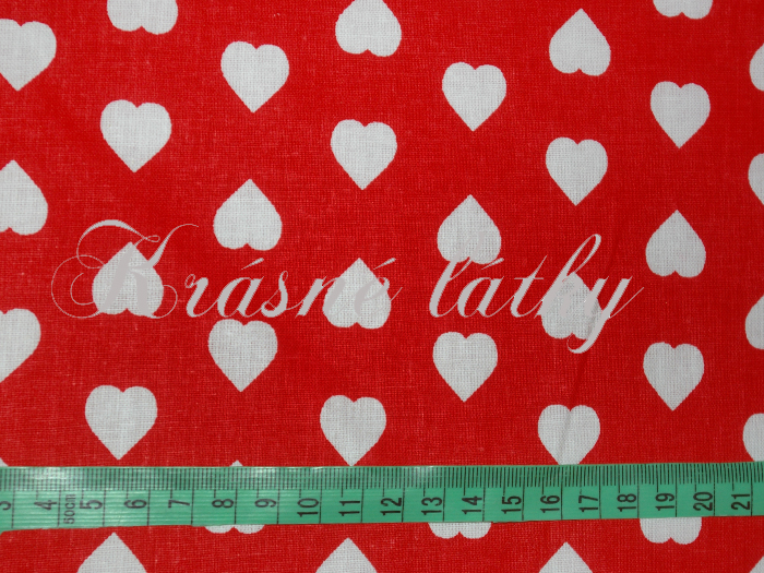 Srdíčka š. 160cm II. jakost 100% bavlna bílá/červený podklad