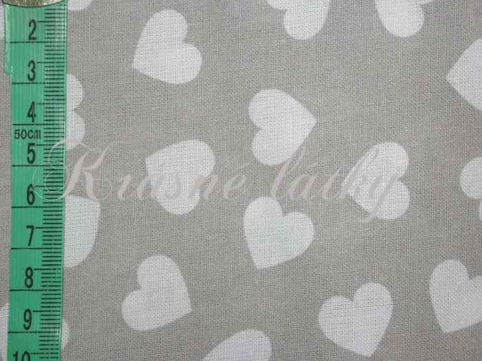 Srdíčka š. 160cm 100% bavlna bílá/šedý podklad