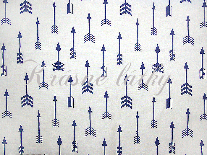 Šípy modré  bílý podklad, 100% bavlna š.160cm 140gr/m2