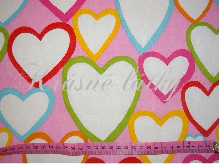 Veselá srdíčka - 100% bavlněná látka š.160cm ruzova